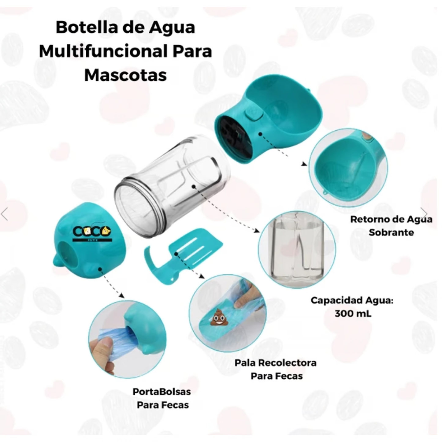 Botella agua mascotas multifuncional